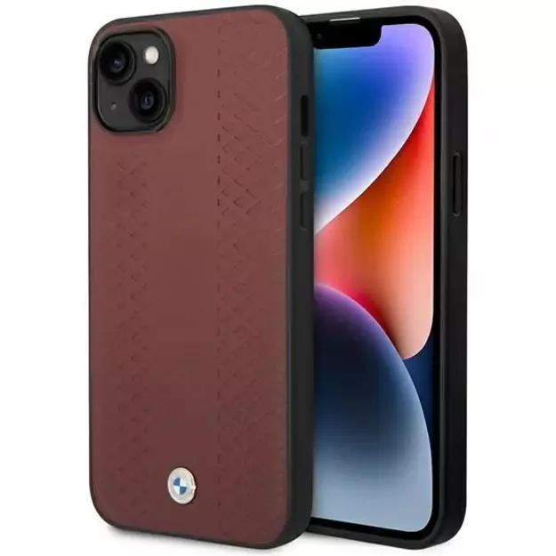 Case BMW BMHCP14S22RFGR iPhone 14 6.1&quot  Burgundy/burgundy Leather Diamond Pattern