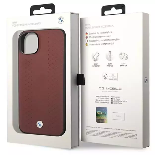 Case BMW BMHCP14S22RFGR iPhone 14 6.1&quot  Burgundy/burgundy Leather Diamond Pattern 7