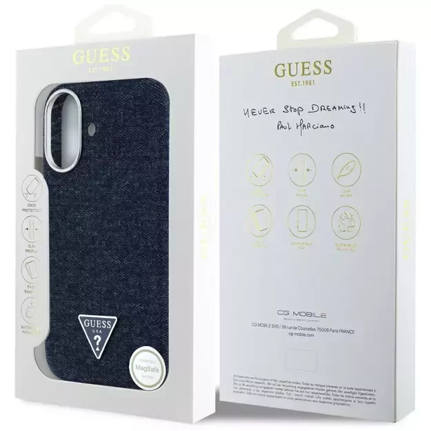 Guess Denim Triangle Logo MagSafe iPhone 16 Case - Blue 7