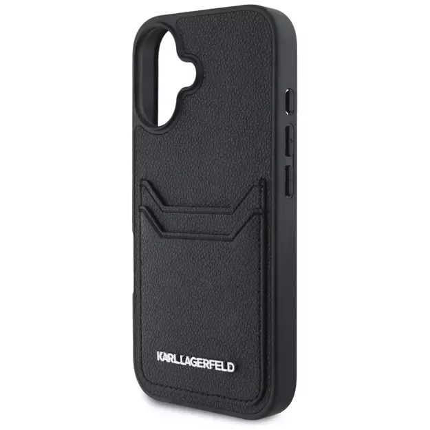 Karl Lagerfeld HC Grained PU Cardslot Metal Elong iPhone 16 Case - Black 5