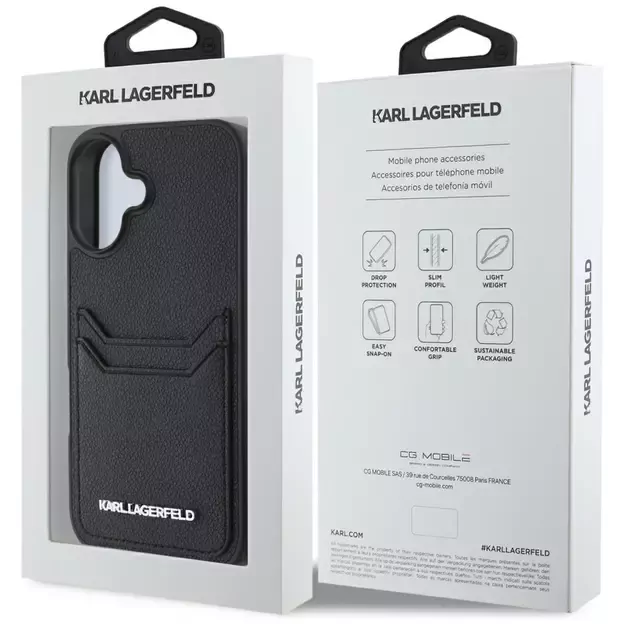 Karl Lagerfeld HC Grained PU Cardslot Metal Elong iPhone 16 Case - Black 7