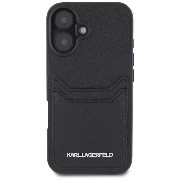 Karl Lagerfeld HC Grained PU Cardslot Metal Elong iPhone 16 Case - Black 2