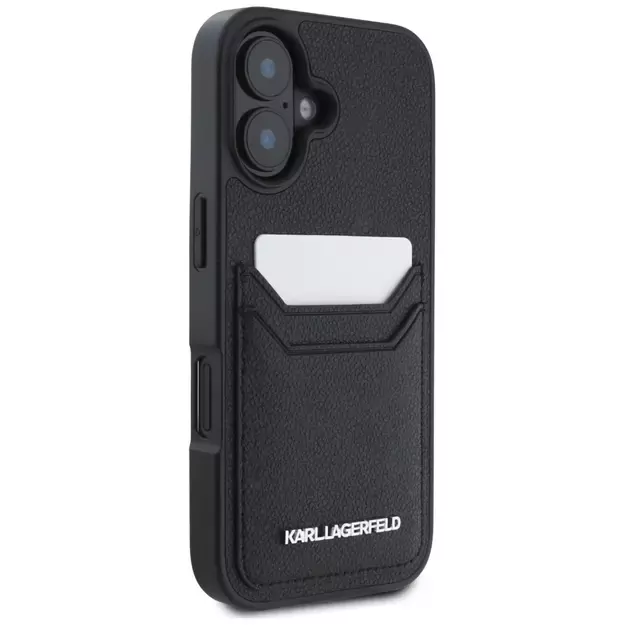 Karl Lagerfeld HC Grained PU Cardslot Metal Elong iPhone 16 Case - Black 3