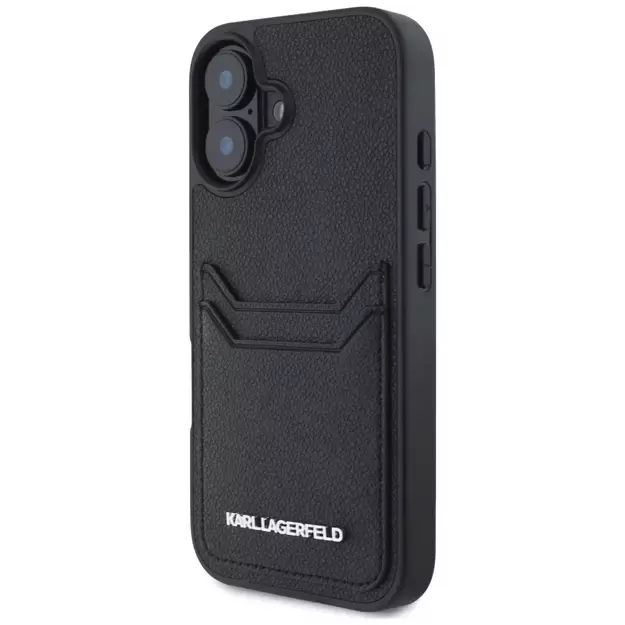 Karl Lagerfeld HC Grained PU Cardslot Metal Elong iPhone 16 Case - Black 1
