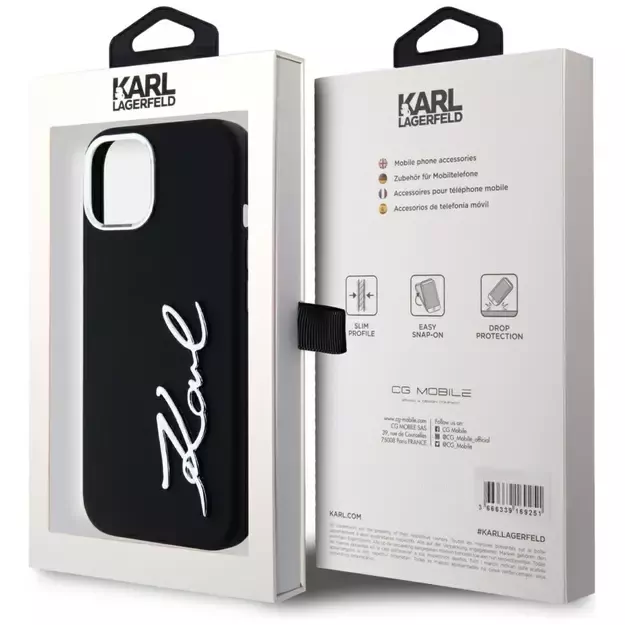Karl Lagerfeld Silicone Metal Script Logo iPhone 15 Case - Black 14