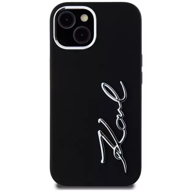 Karl Lagerfeld Silicone Metal Script Logo iPhone 15 Case - Black 9