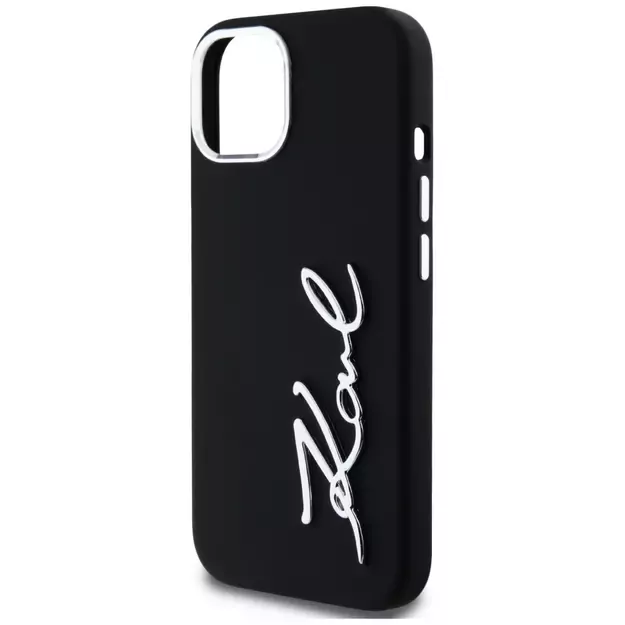 Karl Lagerfeld Silicone Metal Script Logo iPhone 15 Case - Black 12