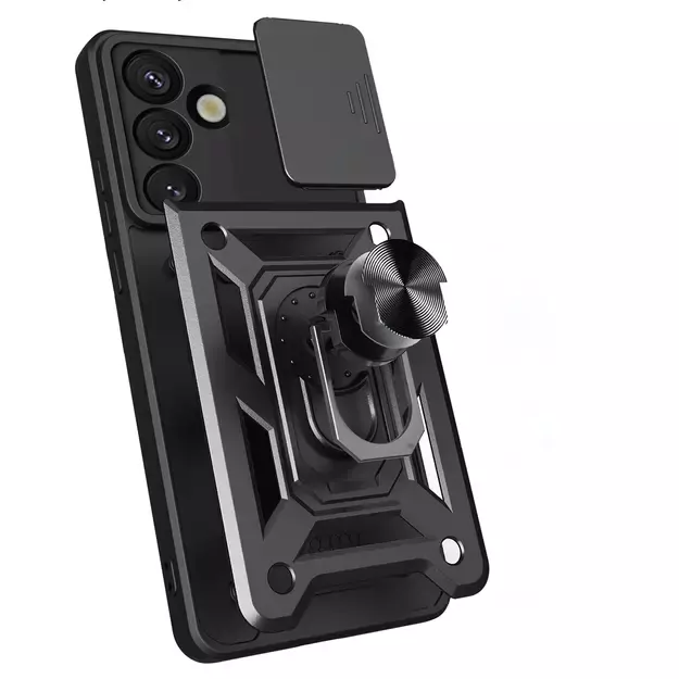 Hybrid Armor Camshield Case with Stand and Camera Cover for Samsung Galaxy M16 5G / F16 5G - Black 6
