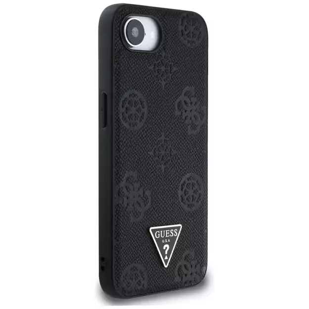 Guess Grained Hot Stamp Peony Triangle Logo MagSafe Case for iPhone 16e - Black 3