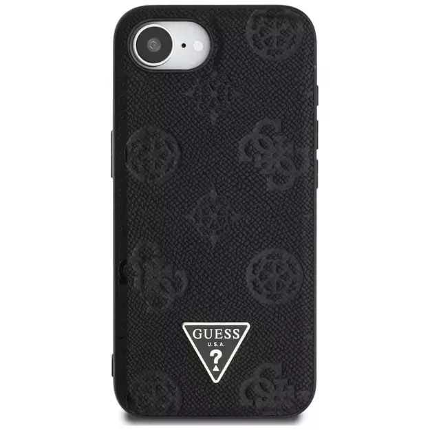 Guess Grained Hot Stamp Peony Triangle Logo MagSafe Case for iPhone 16e - Black 2