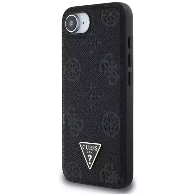 Guess Grained Hot Stamp Peony Triangle Logo MagSafe Case for iPhone 16e - Black 1