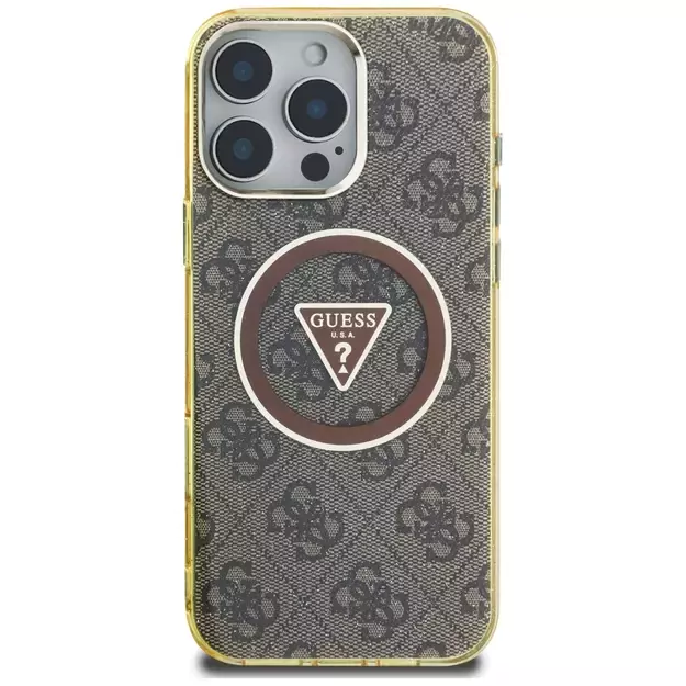 Guess IML Metal Glitter 4G Circle Triangle MagSafe Case for iPhone 16 Pro Max - Brown 2