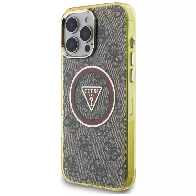 Guess IML Metal Glitter 4G Circle Triangle MagSafe Case for iPhone 16 Pro Max - Brown 1