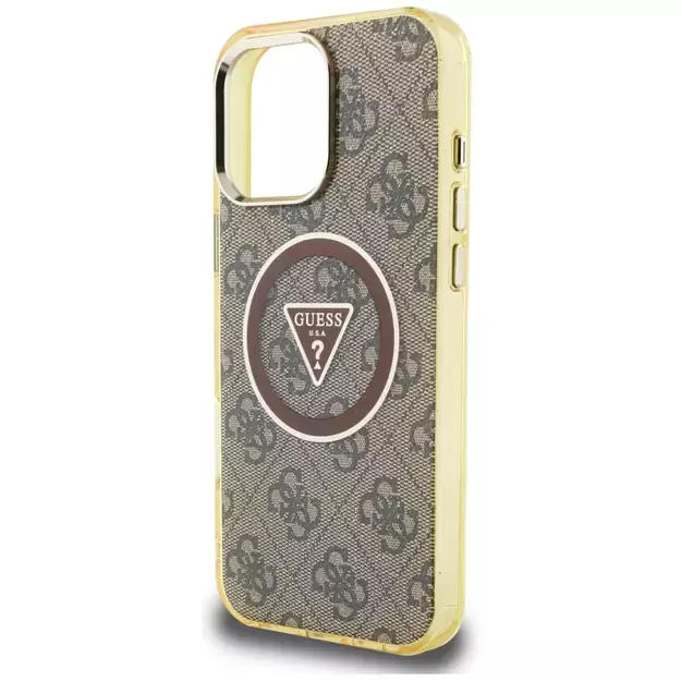Guess IML Metal Glitter 4G Circle Triangle MagSafe Case for iPhone 16 Pro Max - Brown 5