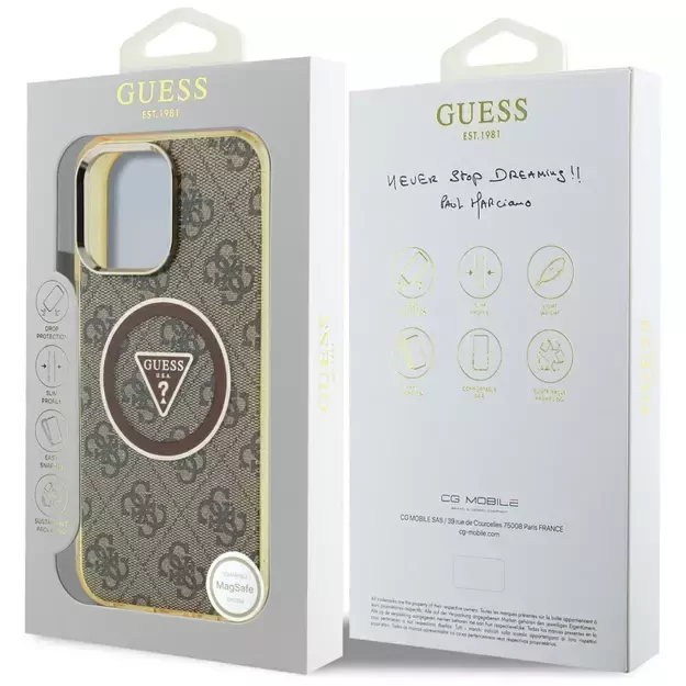 Guess IML Metal Glitter 4G Circle Triangle MagSafe Case for iPhone 16 Pro Max - Brown 7