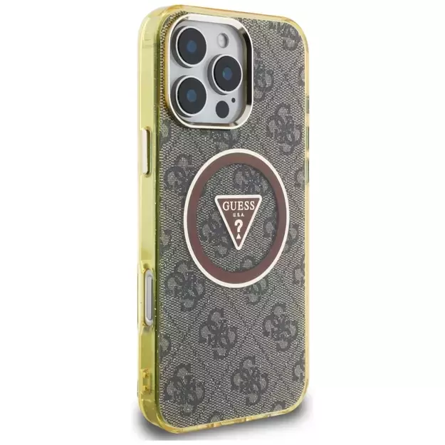 Guess IML Metal Glitter 4G Circle Triangle MagSafe Case for iPhone 16 Pro Max - Brown 3