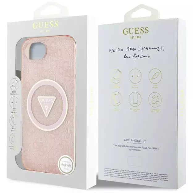 Guess IML Metal Glitter 4G Circle Triangle MagSafe case for iPhone 16e - pink 14