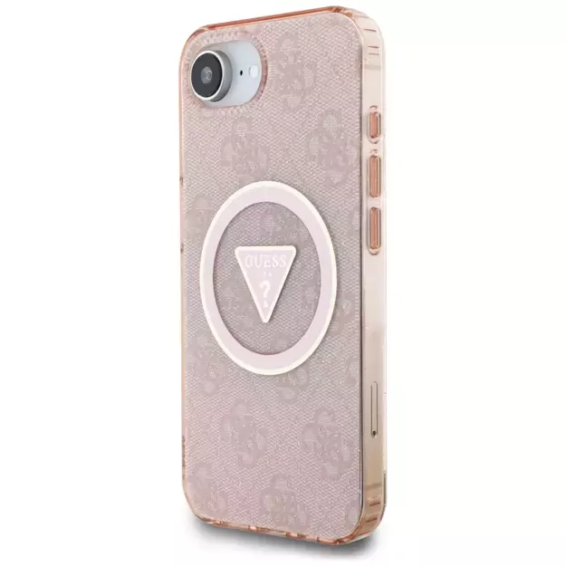 Guess IML Metal Glitter 4G Circle Triangle MagSafe case for iPhone 16e - pink 8