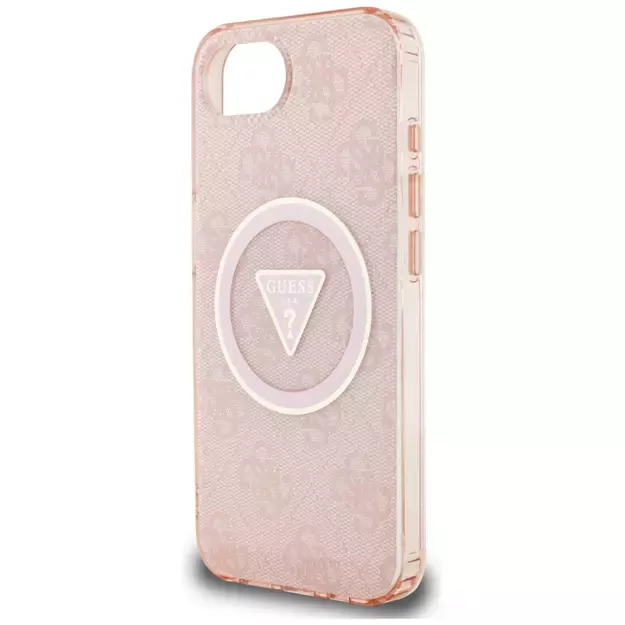 Guess IML Metal Glitter 4G Circle Triangle MagSafe case for iPhone 16e - pink 12