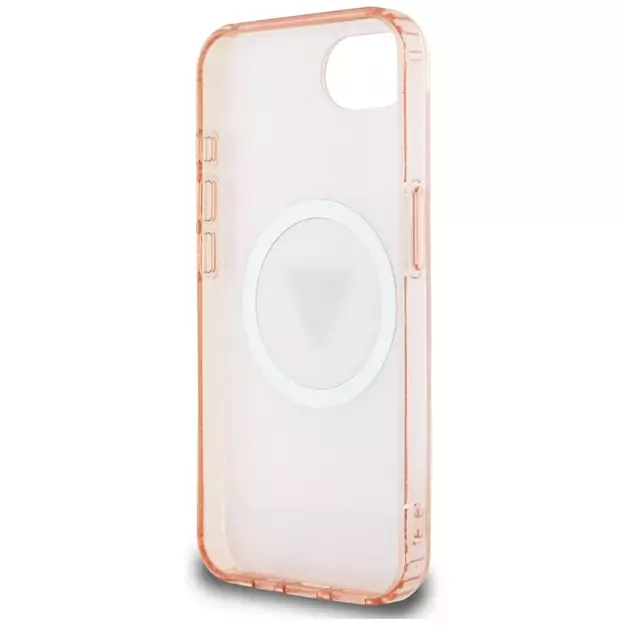 Guess IML Metal Glitter 4G Circle Triangle MagSafe case for iPhone 16e - pink 13