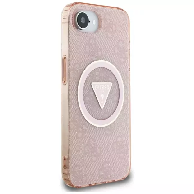 Guess IML Metal Glitter 4G Circle Triangle MagSafe case for iPhone 16e - pink 10