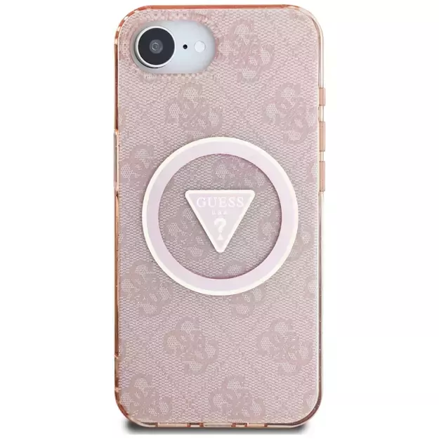 Guess IML Metal Glitter 4G Circle Triangle MagSafe case for iPhone 16e - pink 9