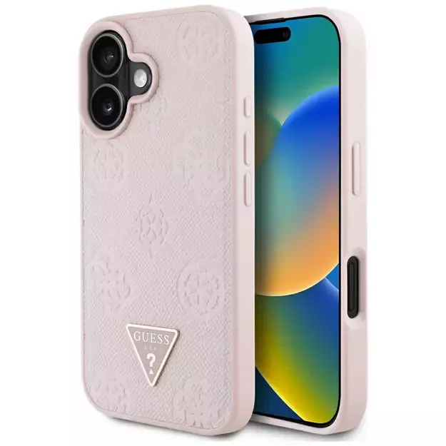 Guess Grained Hot Stamp Peony Triangle Logo MagSafe iPhone 16 Case - Pink