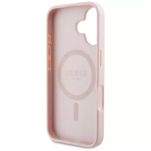 Guess Grained Hot Stamp Peony Triangle Logo MagSafe iPhone 16 Case - Pink 6