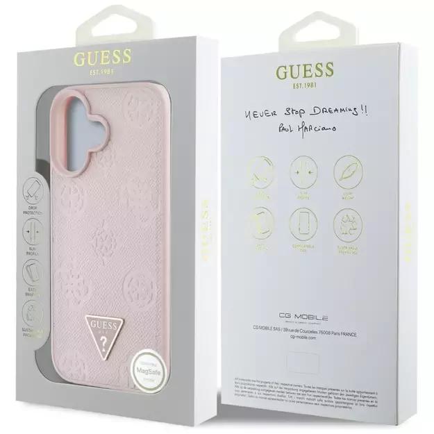 Guess Grained Hot Stamp Peony Triangle Logo MagSafe iPhone 16 Case - Pink 7