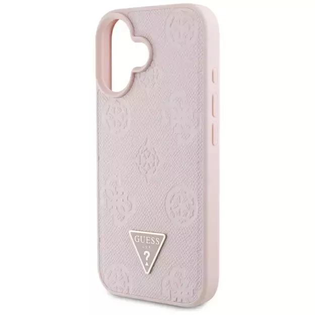 Guess Grained Hot Stamp Peony Triangle Logo MagSafe iPhone 16 Case - Pink 5