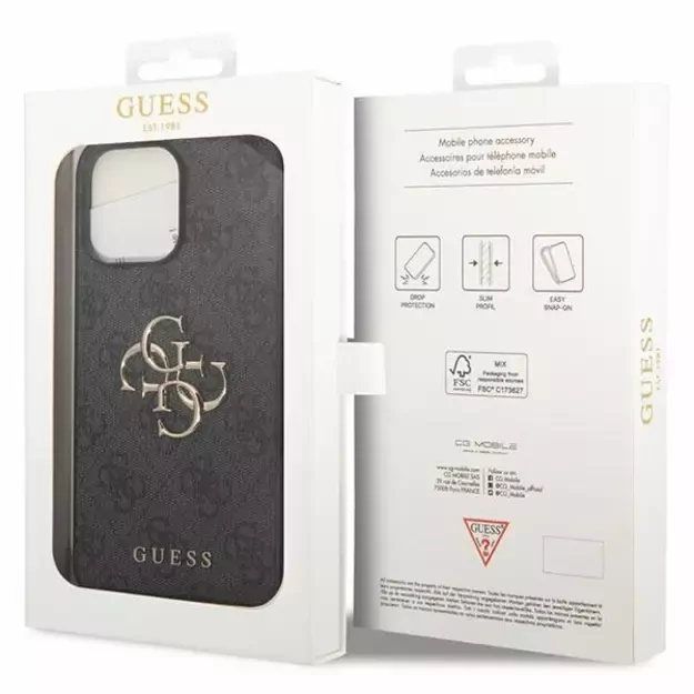 Guess GUHCP15L4GMGGR iPhone 15 Pro 6.1  gray/gray hardcase 4G Big Metal Logo 14
