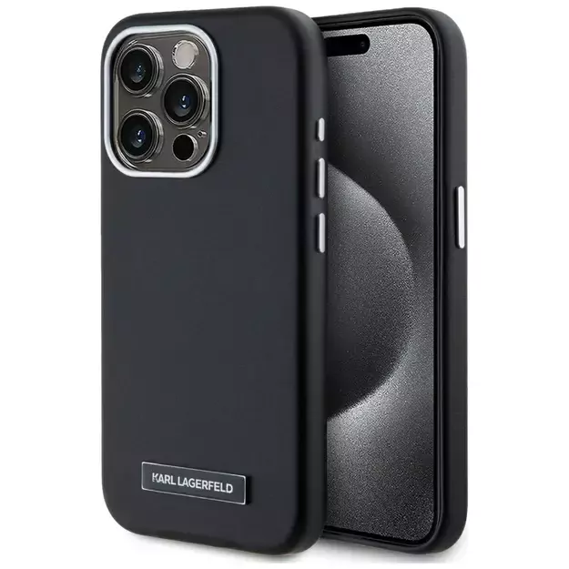 Karl Lagerfeld FW Metal Plate MagSafe iPhone 15 Pro Case - Black