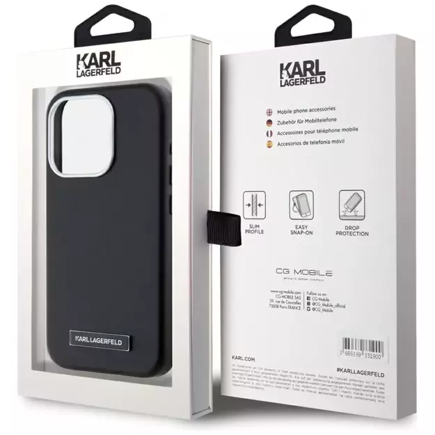 Karl Lagerfeld FW Metal Plate MagSafe iPhone 15 Pro Case - Black 14