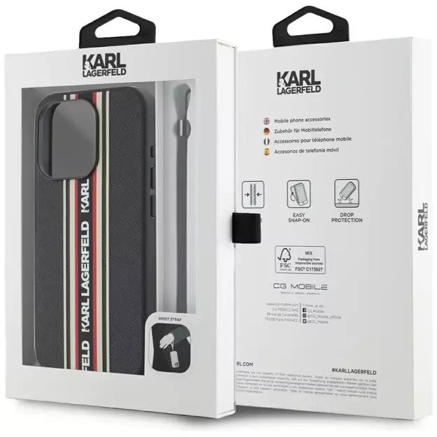 Karl Lagerfeld Saffiano Athleisure Stripes Cord iPhone 15 Pro Case - Red 6