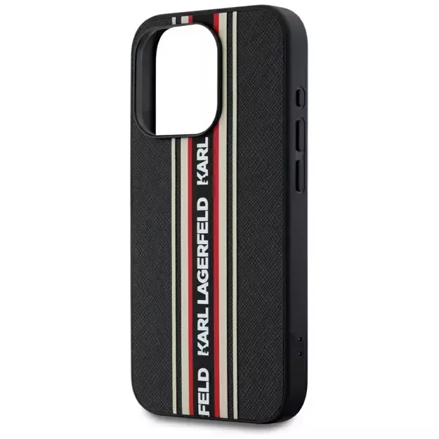 Karl Lagerfeld Saffiano Athleisure Stripes Cord iPhone 15 Pro Case - Red 4
