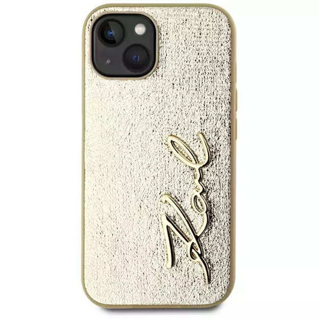 Karl Lagerfeld Wrinkled Metal Signature iPhone 15 Case - Gold 2