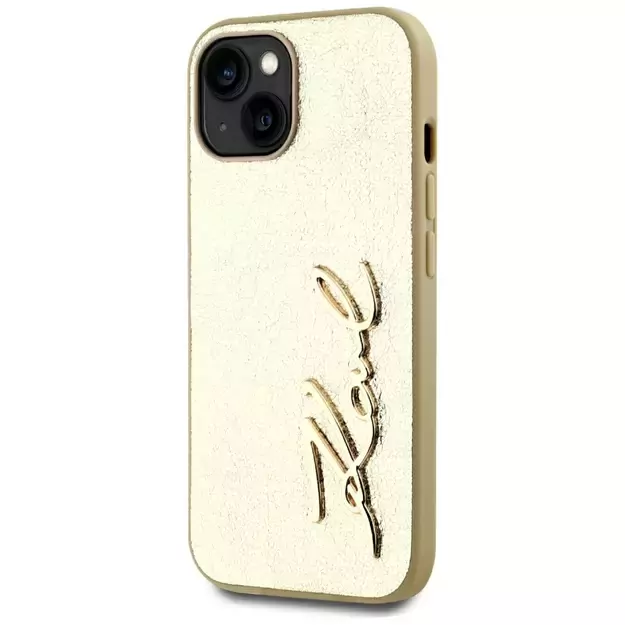 Karl Lagerfeld Wrinkled Metal Signature iPhone 15 Case - Gold 1