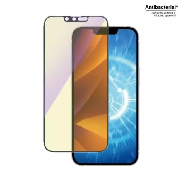 PanzerGlass Ultra-Wide Fit Antibacterial Tempered Glass with Blue Light Filter and Positioner for iPhone 14/13 Pro/13 9