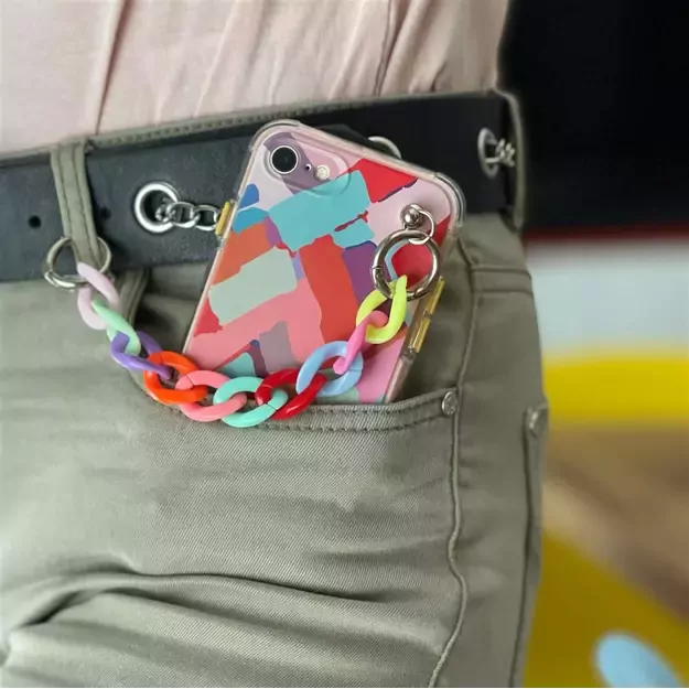 Color Chain Case gel flexible elastic case cover with a chain pendant for iPhone 13 Pro multicolour  (3) 3