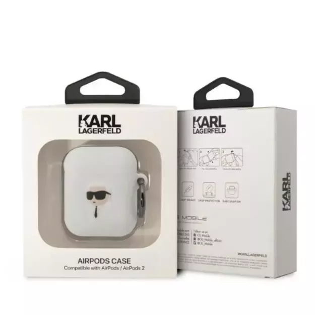 Karl Lagerfeld KLA2RUNIKH AirPods 1/2 cover white/white Silicone Karl Head 3D 2