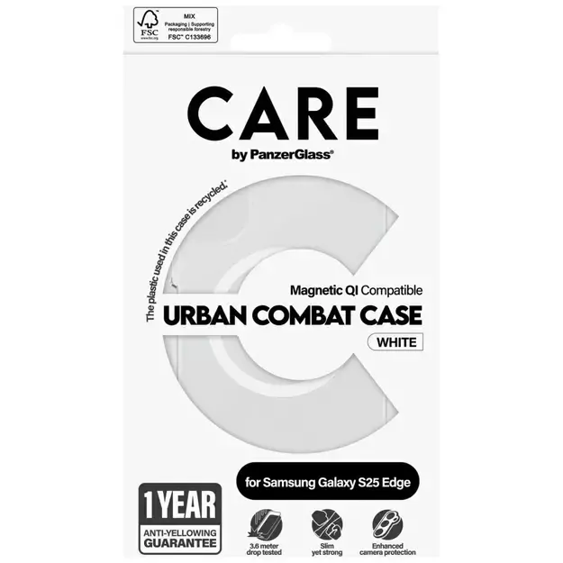 CARE by PanzerGlass Flagship Urban Combat White QI Case for Samsung Galaxy S25 Edge - Transparent 6