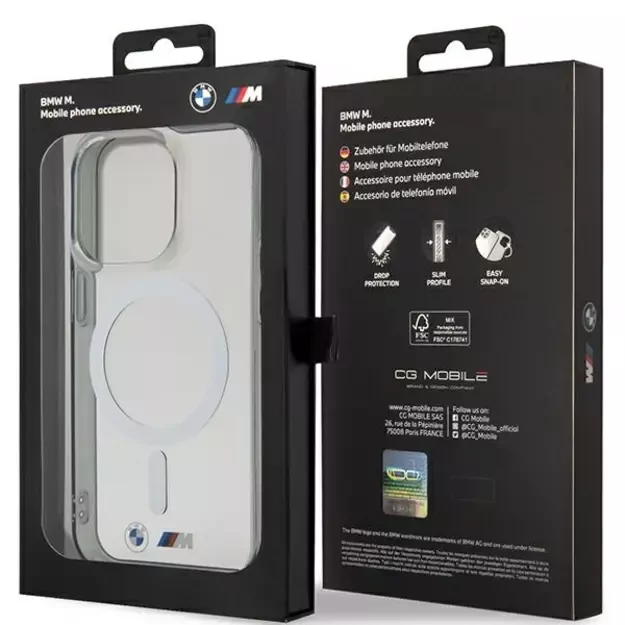 Case BMW BMHMP14LHCRS iPhone 14 Pro 6.1&quot  transparent hardcase Silver Ring MagSafe 7