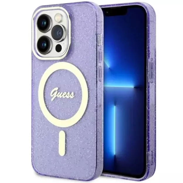 Guess GUHMP14LHCMCGU iPhone 14 Pro 6.1  purple/purple hardcase Glitter Gold MagSafe