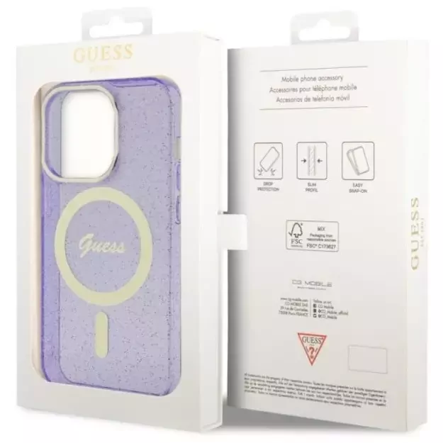 Guess GUHMP14LHCMCGU iPhone 14 Pro 6.1  purple/purple hardcase Glitter Gold MagSafe 7
