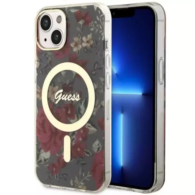 Guess GUHMP14MHCFWSA iPhone 14 Plus 6.7  green/khaki hardcase Flower MagSafe