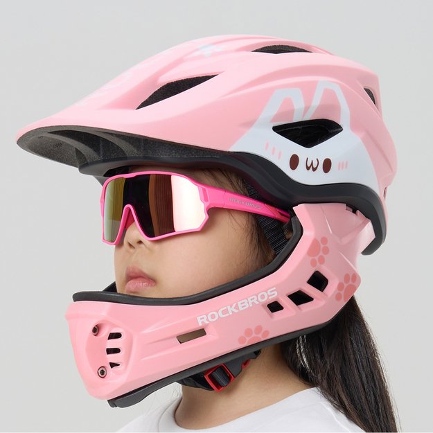 Rockbros TT-32002 Rabbit Children' s Bike Helmet with Detachable Chin Size M (54-58) - Pink 2