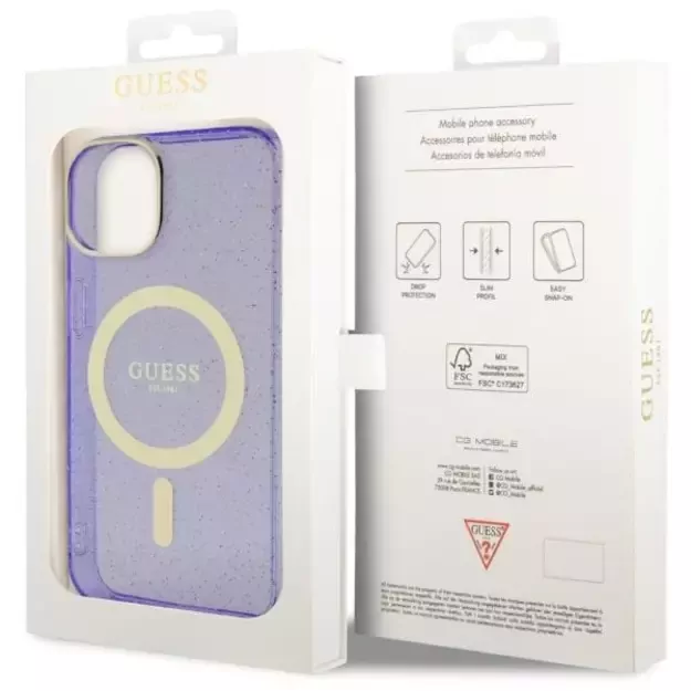 Guess Glitter Gold MagSafe case for iPhone 14 - purple 14