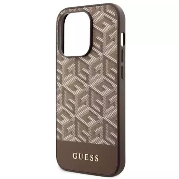 Guess GUHMP14LHGCFSEW iPhone 14 Pro 6.1  brown/brown hard case GCube Stripes MagSafe 12