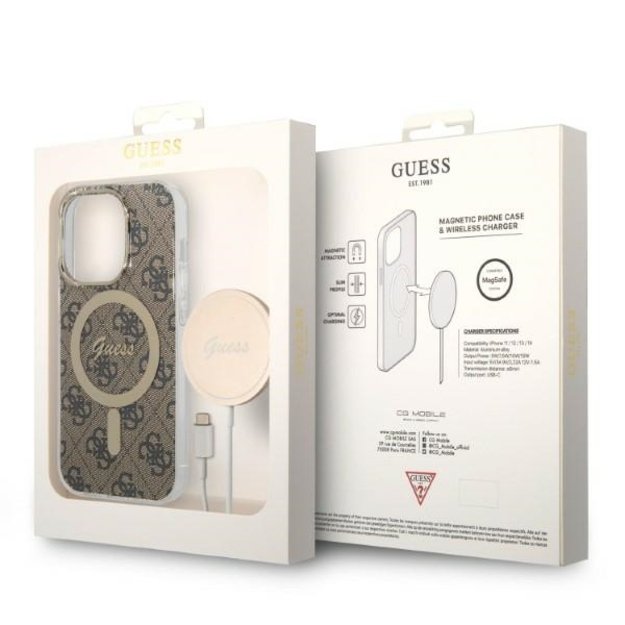 Set Guess GUBPP14LH4EACSW Case+ Charger iPhone 14 Pro 6.1  brown/brown hard case 4G Print MagSafe 9
