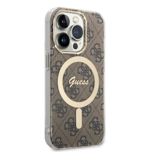 Set Guess GUBPP14LH4EACSW Case+ Charger iPhone 14 Pro 6.1  brown/brown hard case 4G Print MagSafe 3